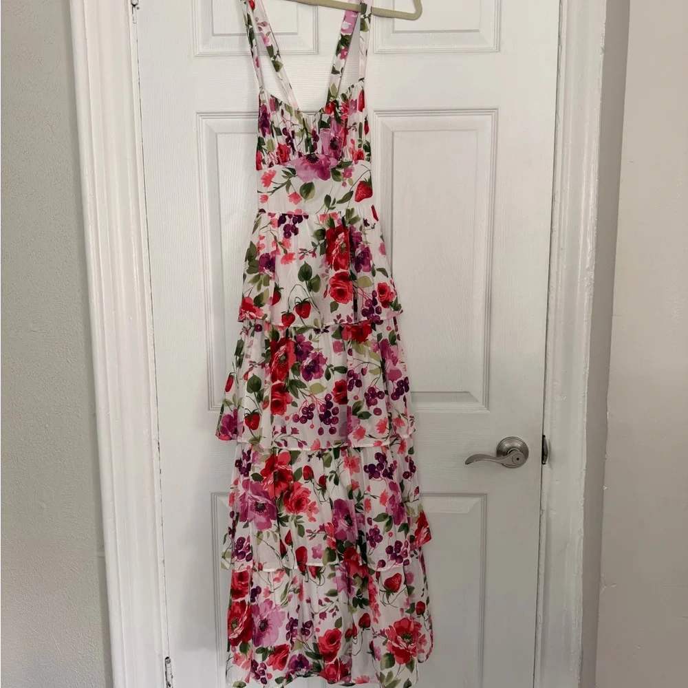 Abercrombie & Fitch White Maxi Dress with Pink and Green Floral Print